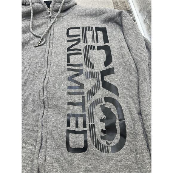 Ecko Unlimited Grey Zippered Hoodie/ Black Logo, Sherpa Lined, Soft, Size 3XL - Picture 3 of 13